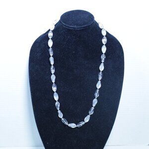 Clear Crystal Translucent Beaded Long Statement Necklace
